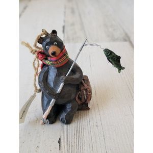 Rustic black bear fishing nets ornament Xmas scarf bass